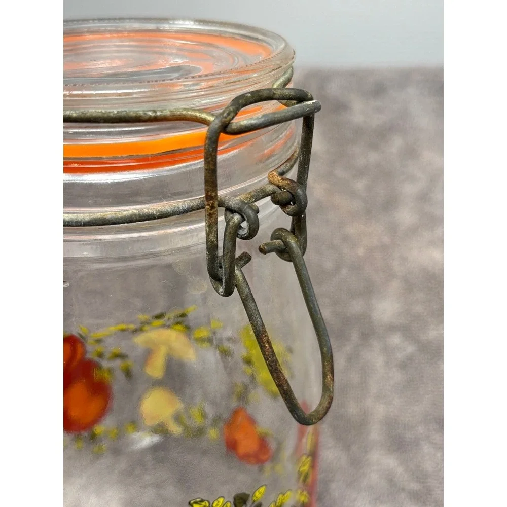 Vtg Made in France Glass Canister Vegetable Mushroom Lid Storage Jar